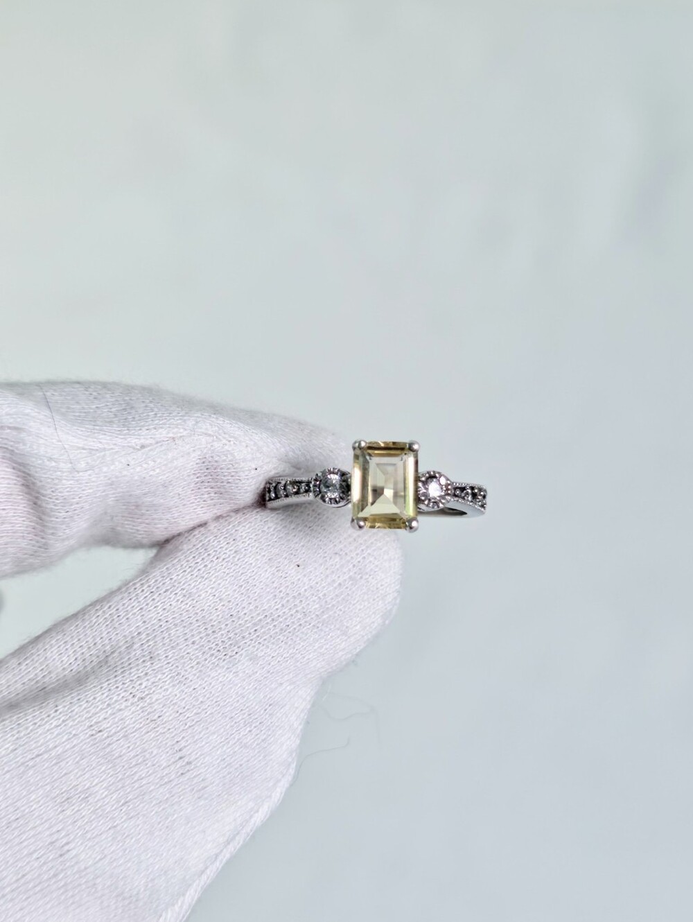 Vintage Avon Citrine Ring CZ Accents 925 Sterling Silver Size 8 Yellow Gemstone